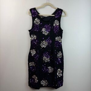 Vintage Creative Creations Silk Beaded Sequin Dress Size M Black Floral *READ